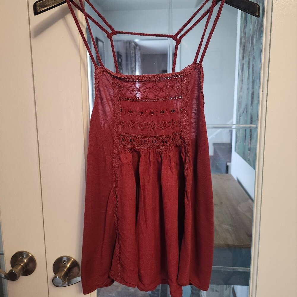 American Eagle Women's Braided Strap Crocket Baby Doll Swing Top / Size MED